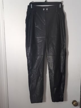 Bershka Black Faux Leather Jogger Pants